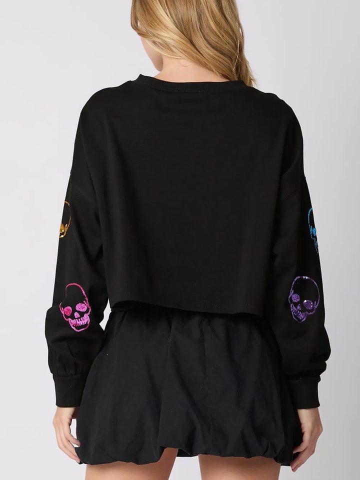 Halloween Eve Schedel Crop Top met lovertjes