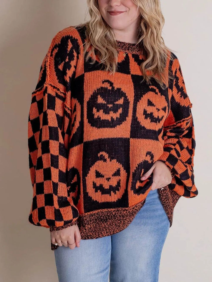 Halloween Jack-O-Lantern karierter Pullover