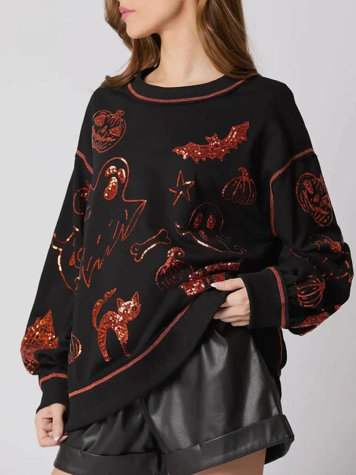 Halloween Graffiti Sequined Loose Casual Sweatshirt