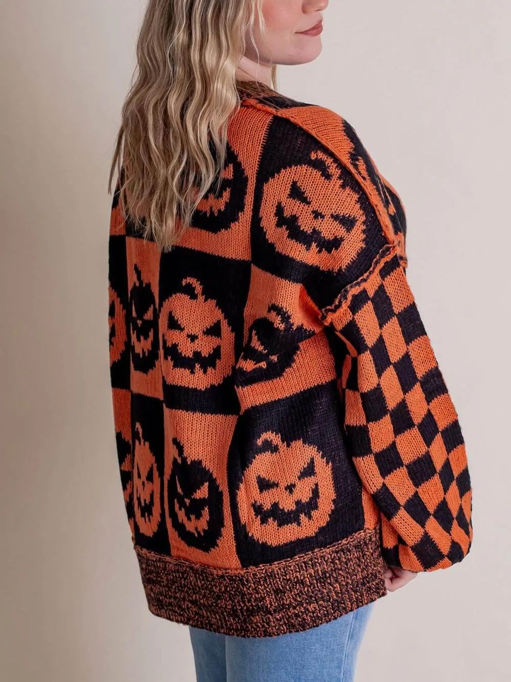 Halloween Jack-O-Lantern karierter Pullover