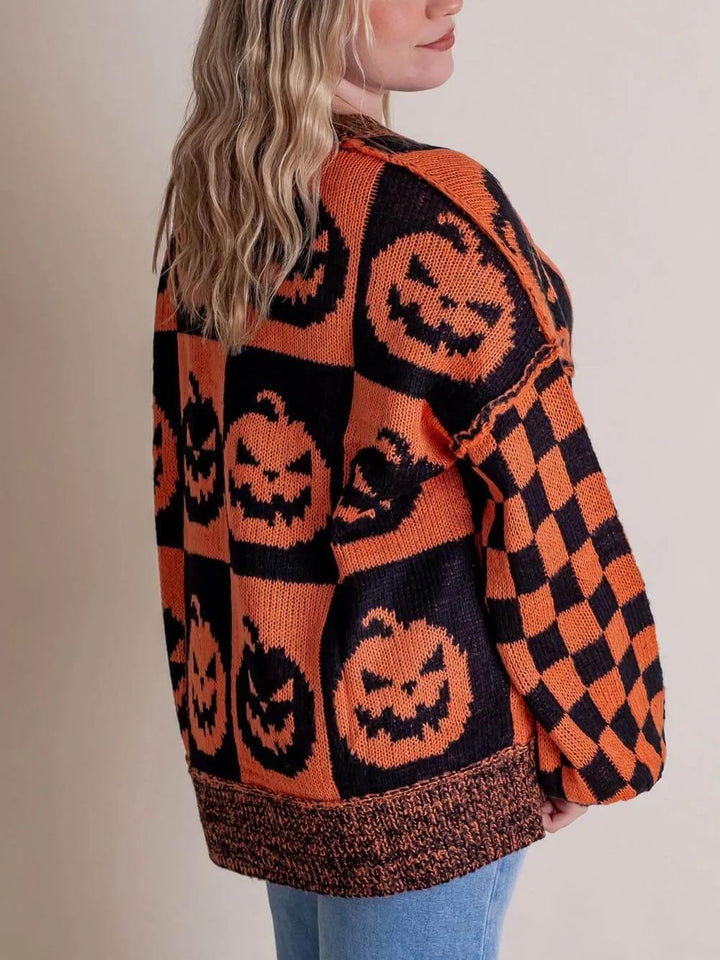 Halloween Jack-O-Lantern Plaid Sweater