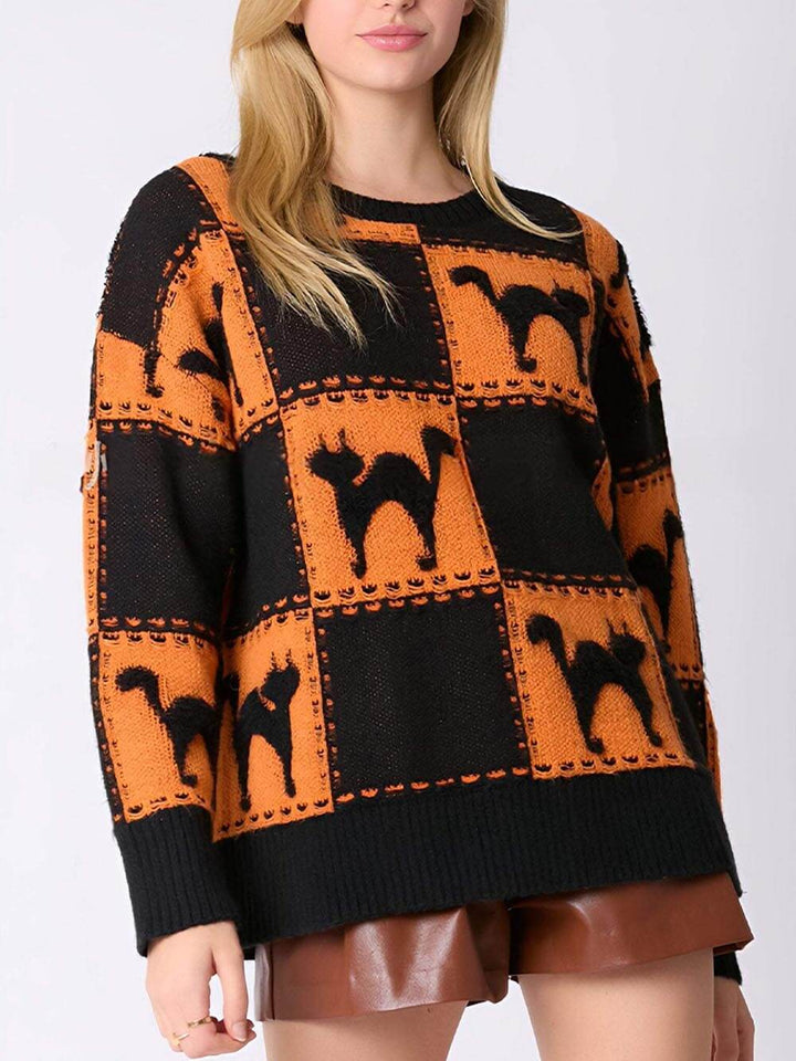 Cosplay Halloween Ghost Plaid Spider Web Pullover Knit Sweater