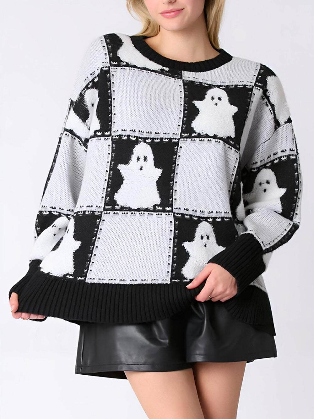 Cosplay Halloween Hantu Kotak-kotak Laba-laba Jaring Laba-laba Pullover Rajutan Sweater