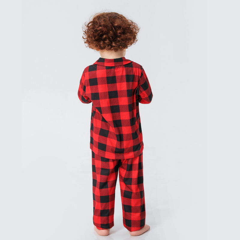 Crăciun Plaid Stand-up Collar Familie Pijama Set