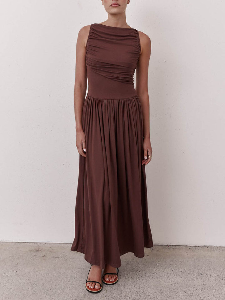 Elegante geplooide mouwloze maxi jurk