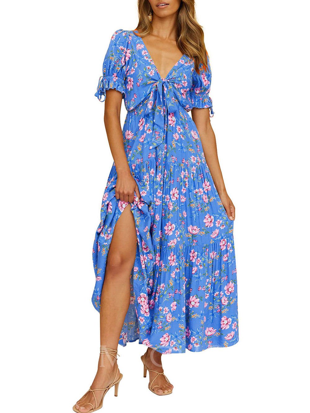 V-λαιμός Cutout Κοντό μανίκι Floral Casual φόρεμα παραλία