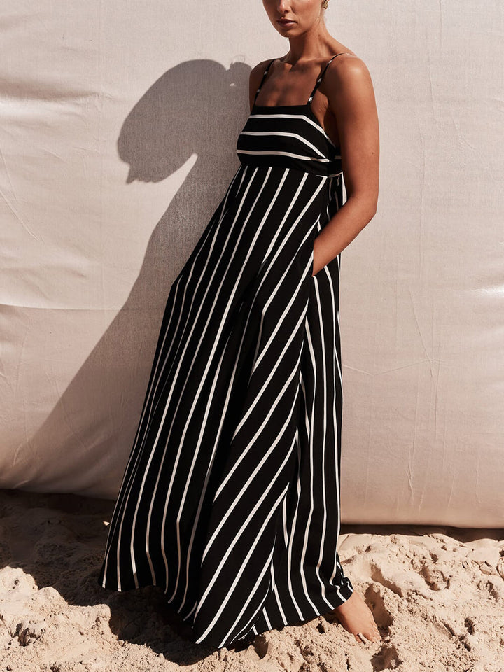 Κλασικό ριγέ τυπωμένο ράψιμο Loose Maxi Dress