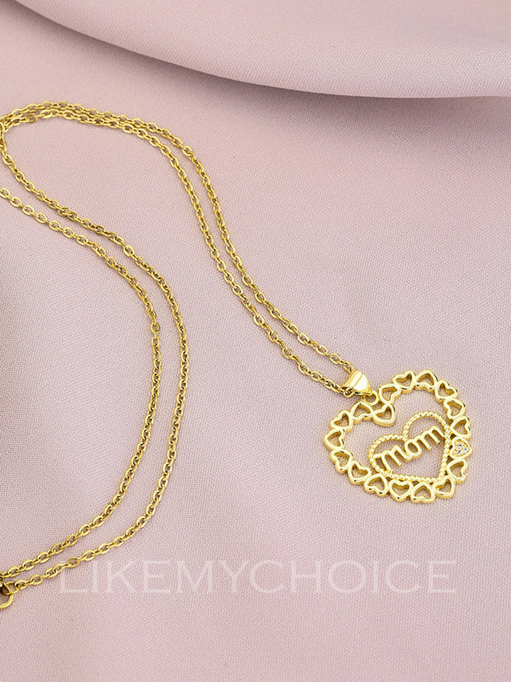 Collar de moda de cobre con circonitas en forma de corazón para mamás elegantes