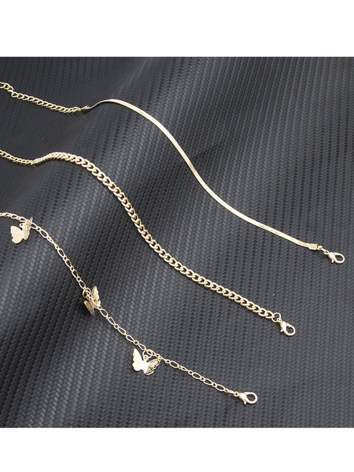 Goldtone Perhonen Station Anklet Set