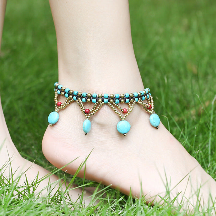 Bohemsk turkis Disc Anklet Beach Beaded