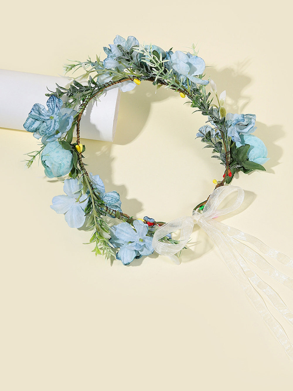 Boho Blumenkrone Kopfschmuck Haarkranz mit Schleife Festival Blau