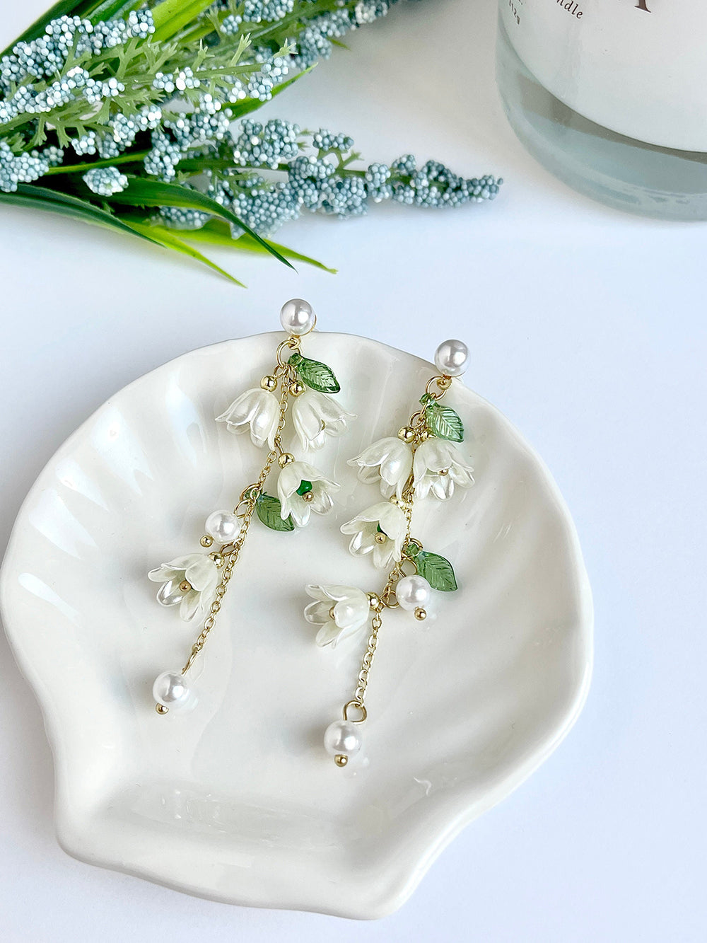 Boucles d'oreilles Tassel - Tulipes Bow White Fairy Flowers