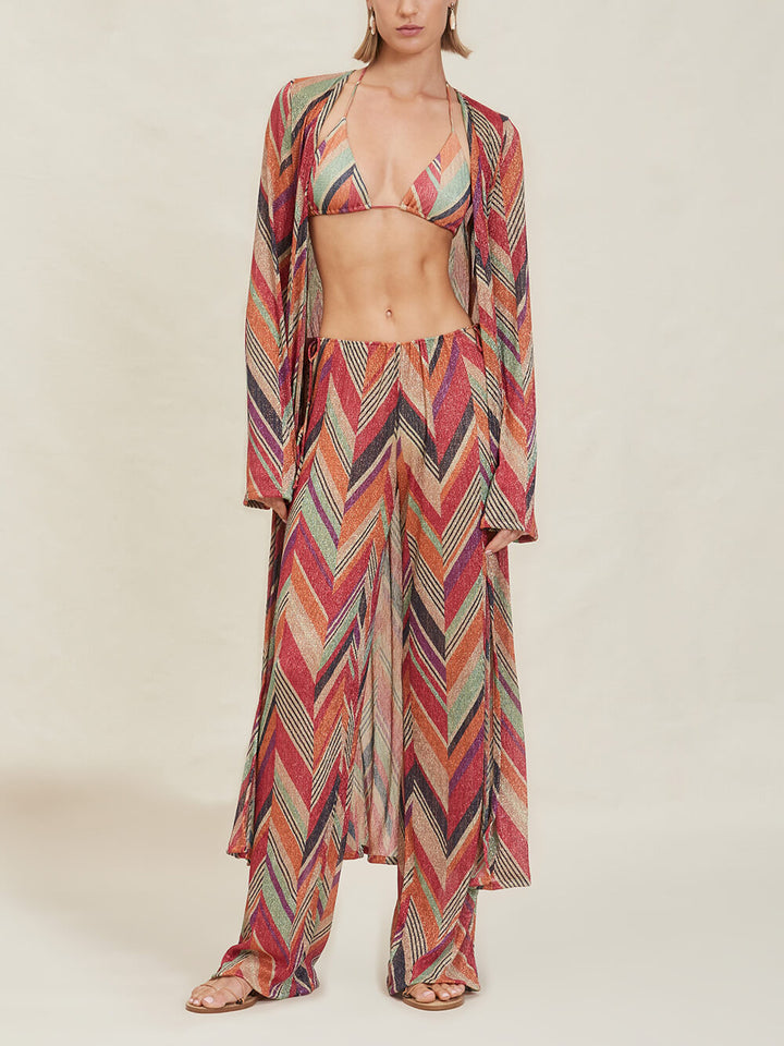 Seaside Vacation Geometric Print Side Tie Straight Hose