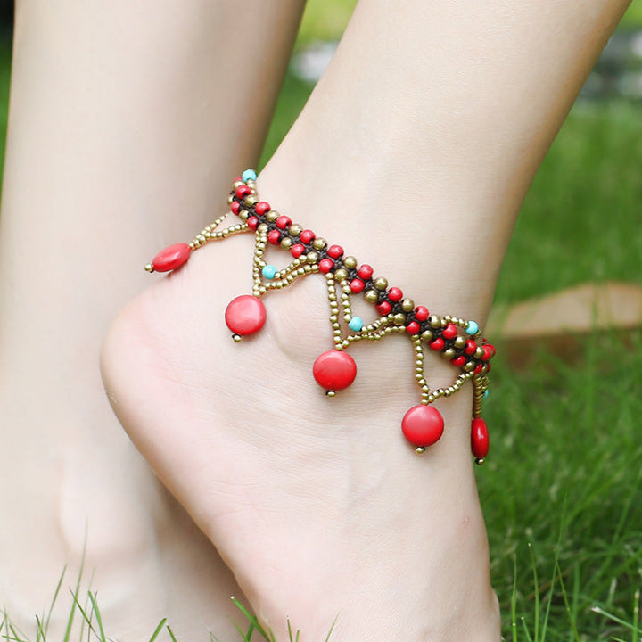 Bohemsk turkis Disc Anklet Beach Beaded