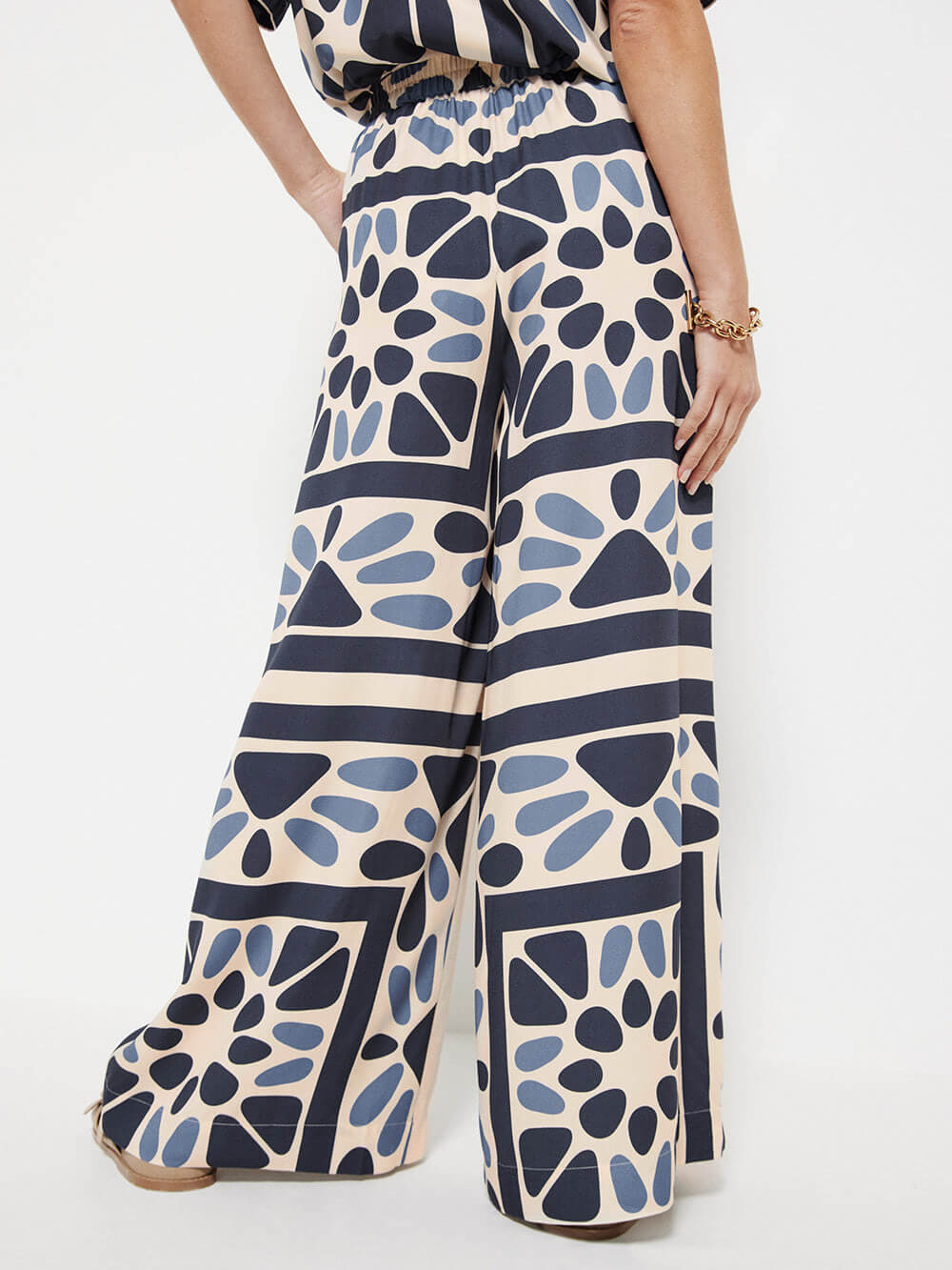 Zomer vakantie stijl unieke etnische print losse taille elastische broek