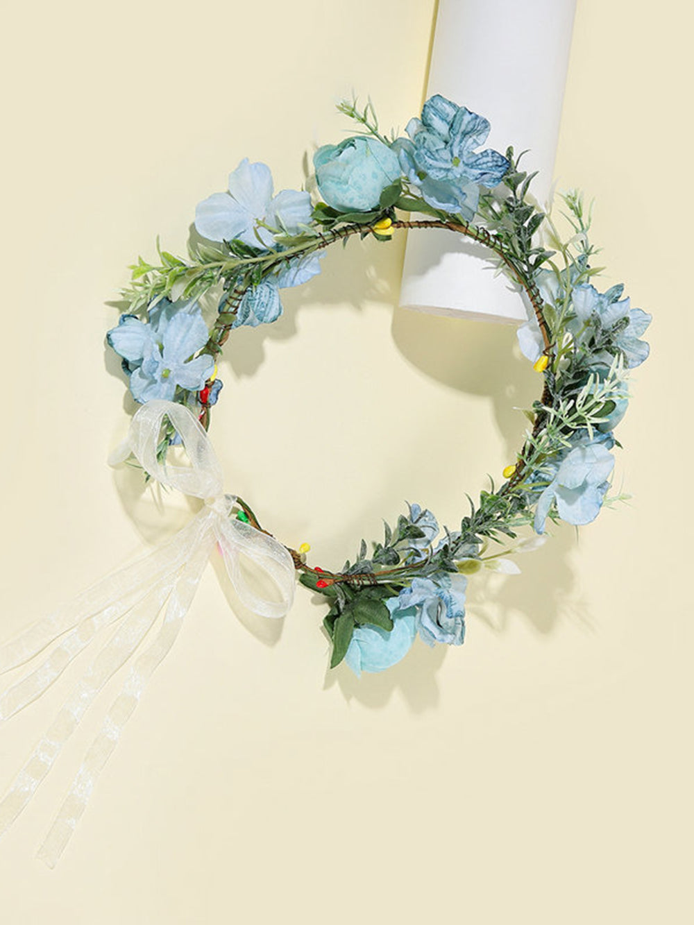 Boho Flower Crown Headpiece Wianek do włosów z wstążką Festiwal Blue