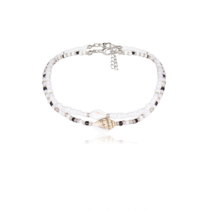 Colier elegant cu mai multe straturi de perle mixte și scoici de mare: Choker scurt realizat manual pentru un look elegant