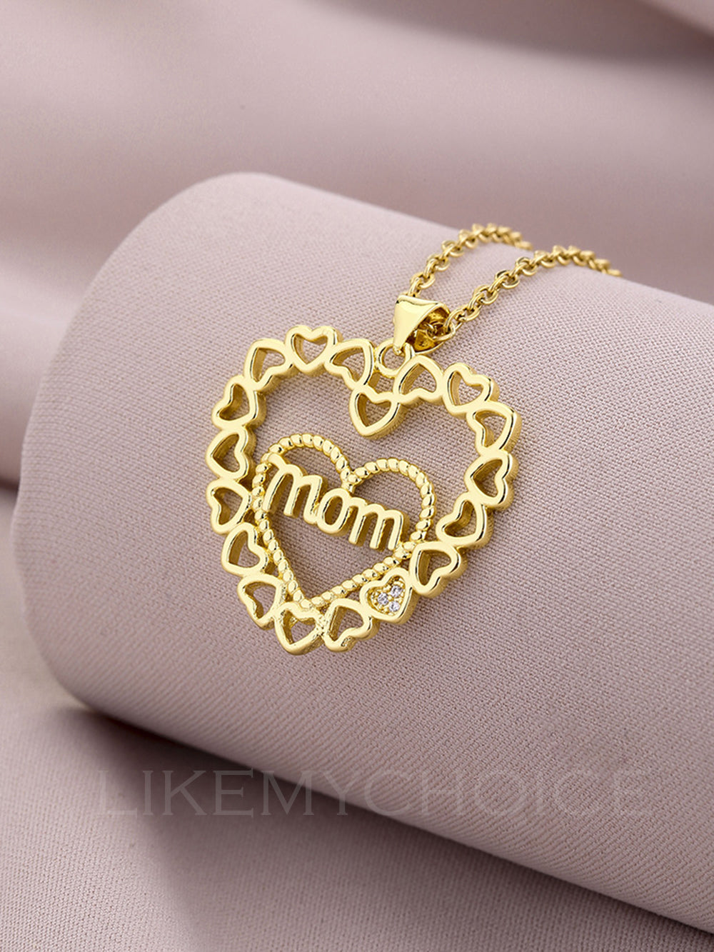 Collar de moda de cobre con circonitas en forma de corazón para mamás elegantes