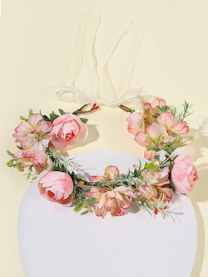 Couronne de fleurs rose rougissant