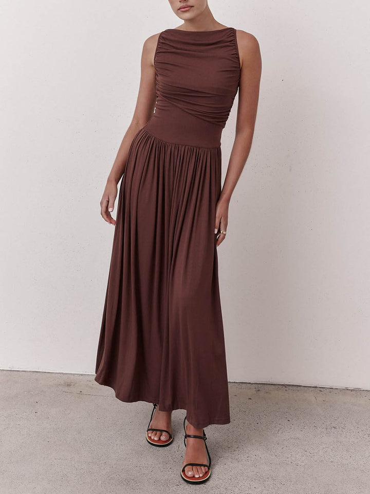 Elegante geplooide mouwloze maxi jurk