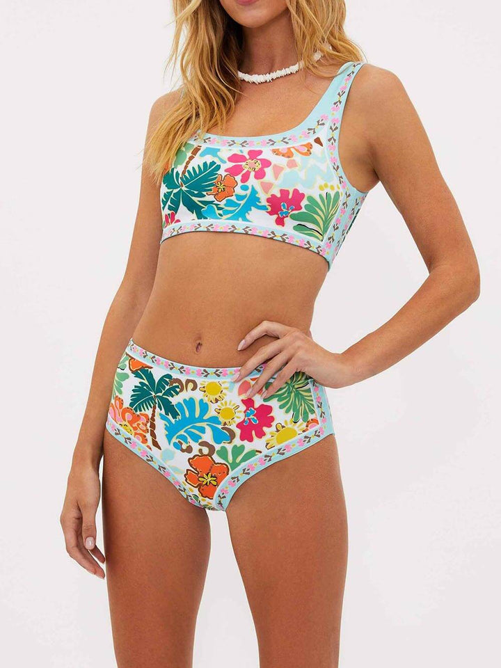 Unique Floral Print Stretch Bikini Swimsuit