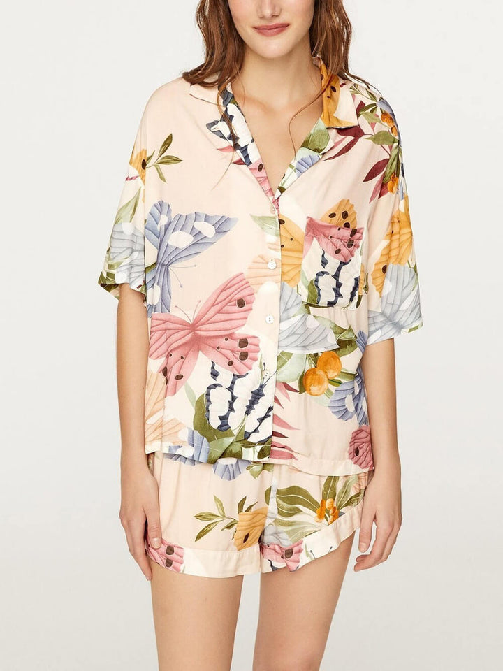 Camisa de manga curta Spring Floral Print Holiday