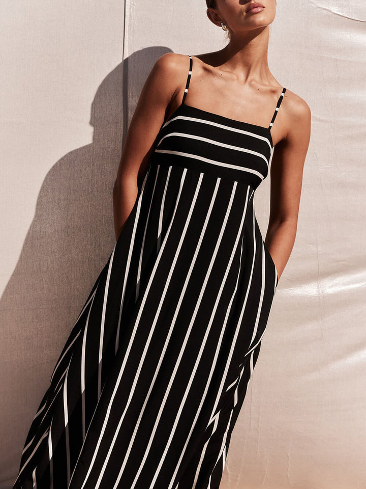 Κλασικό ριγέ τυπωμένο ράψιμο Loose Maxi Dress