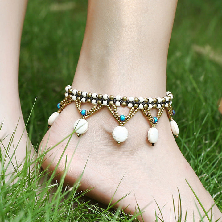 Bohemsk turkis Disc Anklet Beach Beaded