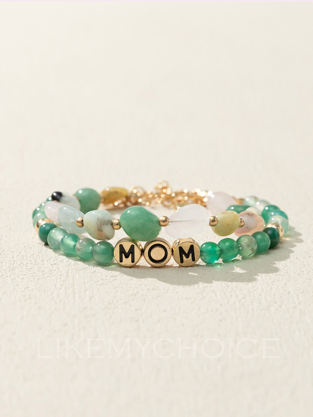 MOM Pulsera de cuentas de ágata verde natural