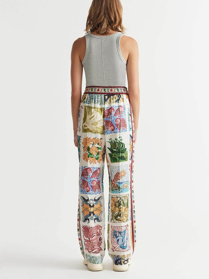 Einzigartige Print elastische Taille Pocketed Wide Leg Hose