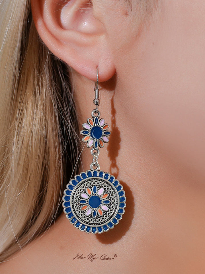 Boucles d'oreilles Boho avec pendentifs en forme de fleurs ethniques