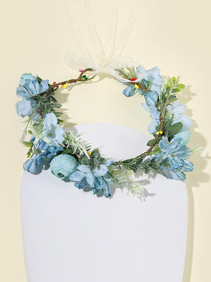 Boho Blumenkrone Kopfschmuck Haarkranz mit Schleife Festival Blau