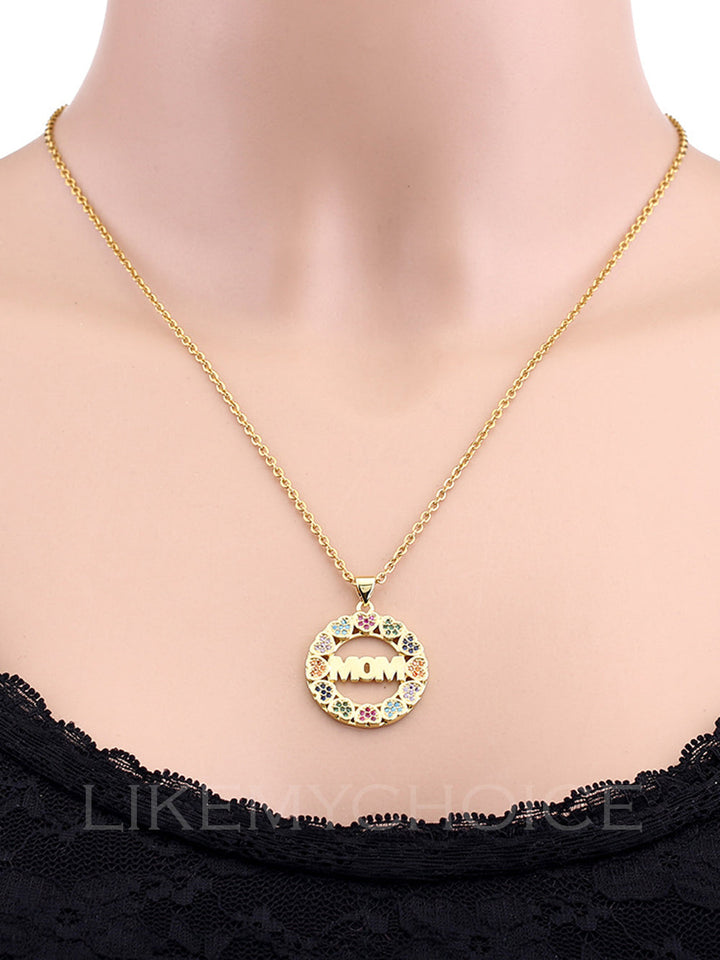 Collar de moda de cobre con circonitas en forma de corazón para mamás elegantes