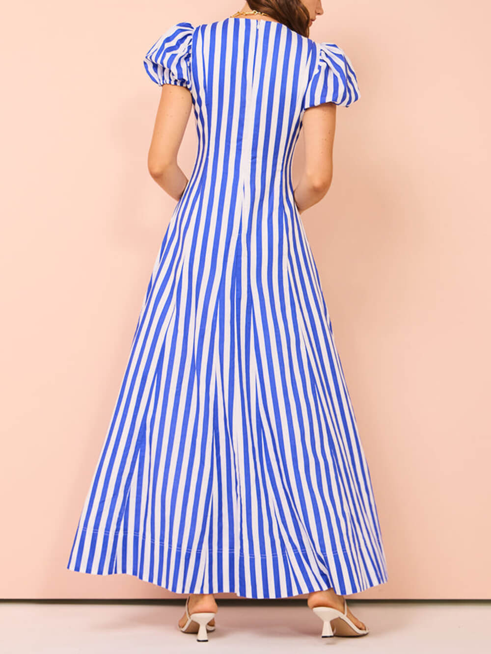 Bubble Sleeve In Stripe Wavy Maxi Dress