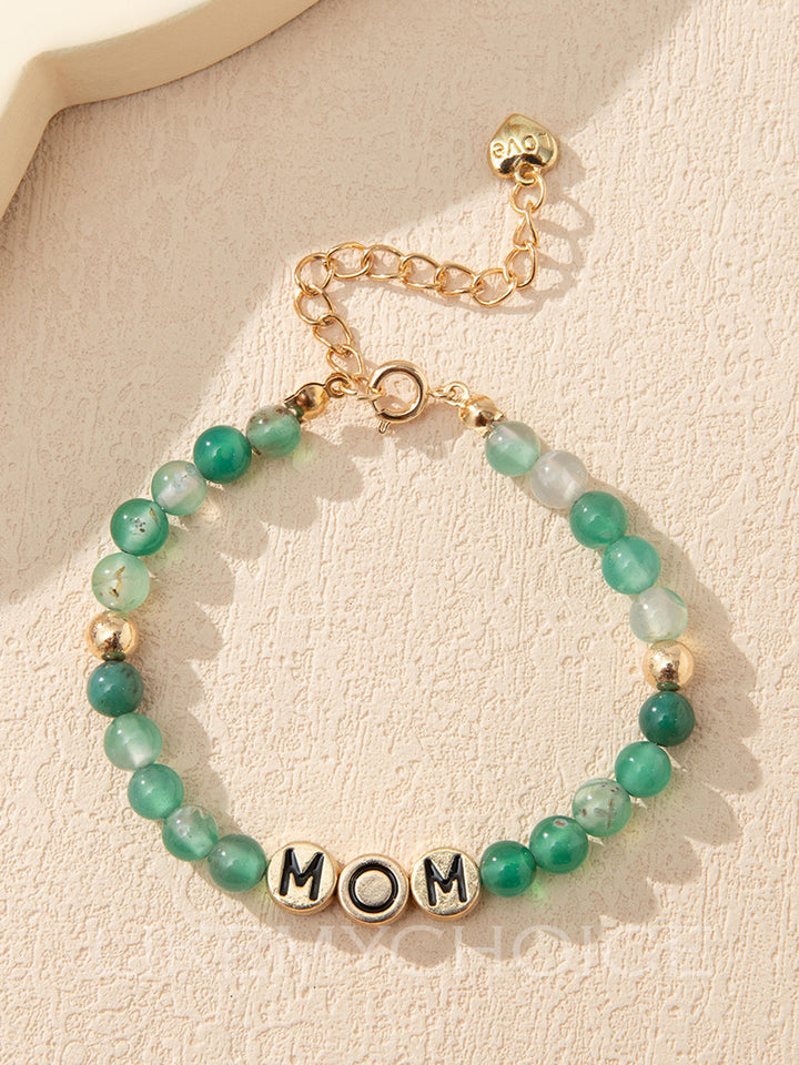 MOM Pulsera de cuentas de ágata verde natural