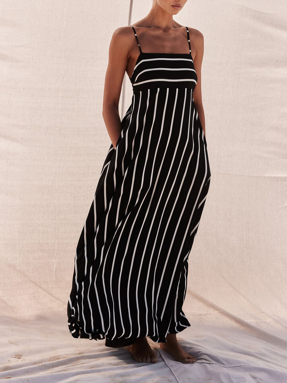 Classic Stripe imprimate cusături vrac Maxi rochie