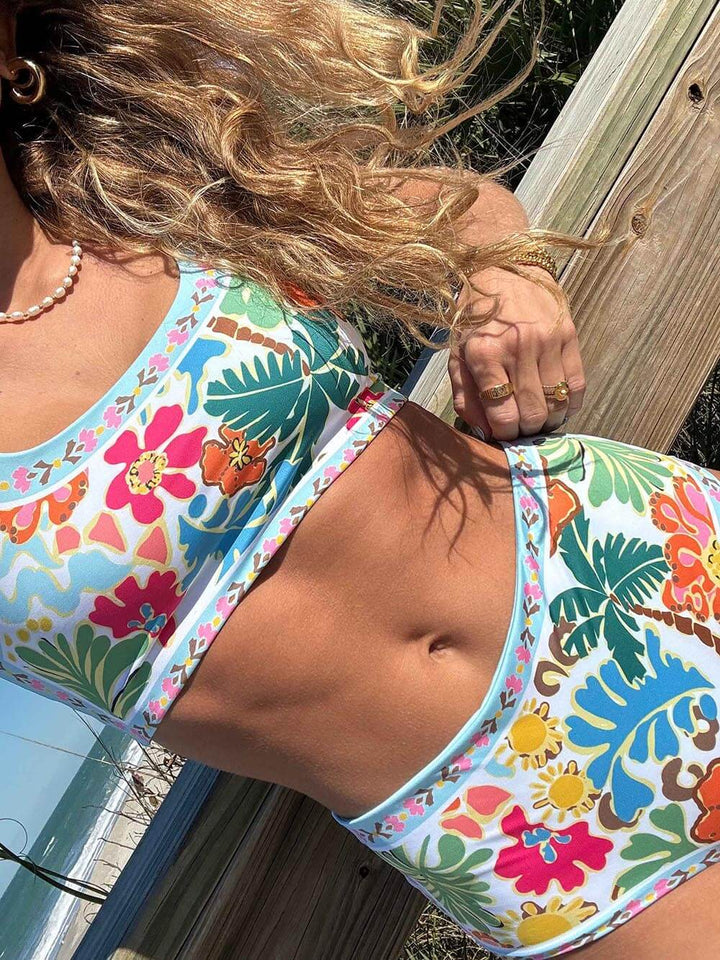 Traje de baño bikini elástico con estampado floral único