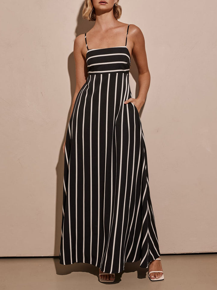 Κλασικό ριγέ τυπωμένο ράψιμο Loose Maxi Dress