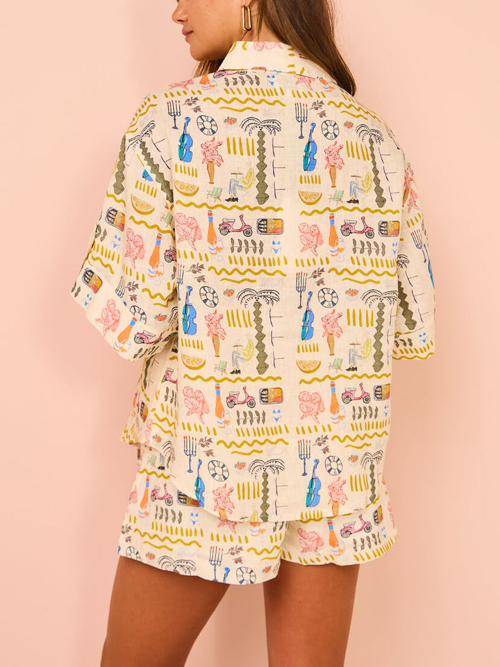 Printed Casual Loose Shorts Two-Piece Set