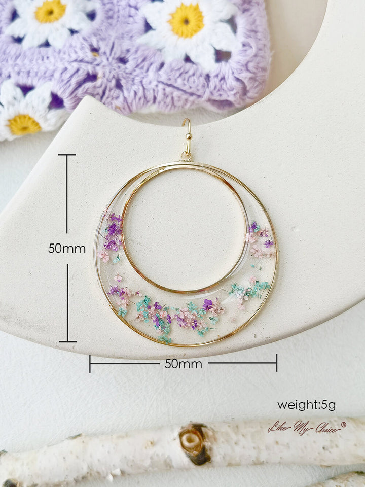 Queen Anne Lace Dried Flowers Large Hoop Earrings