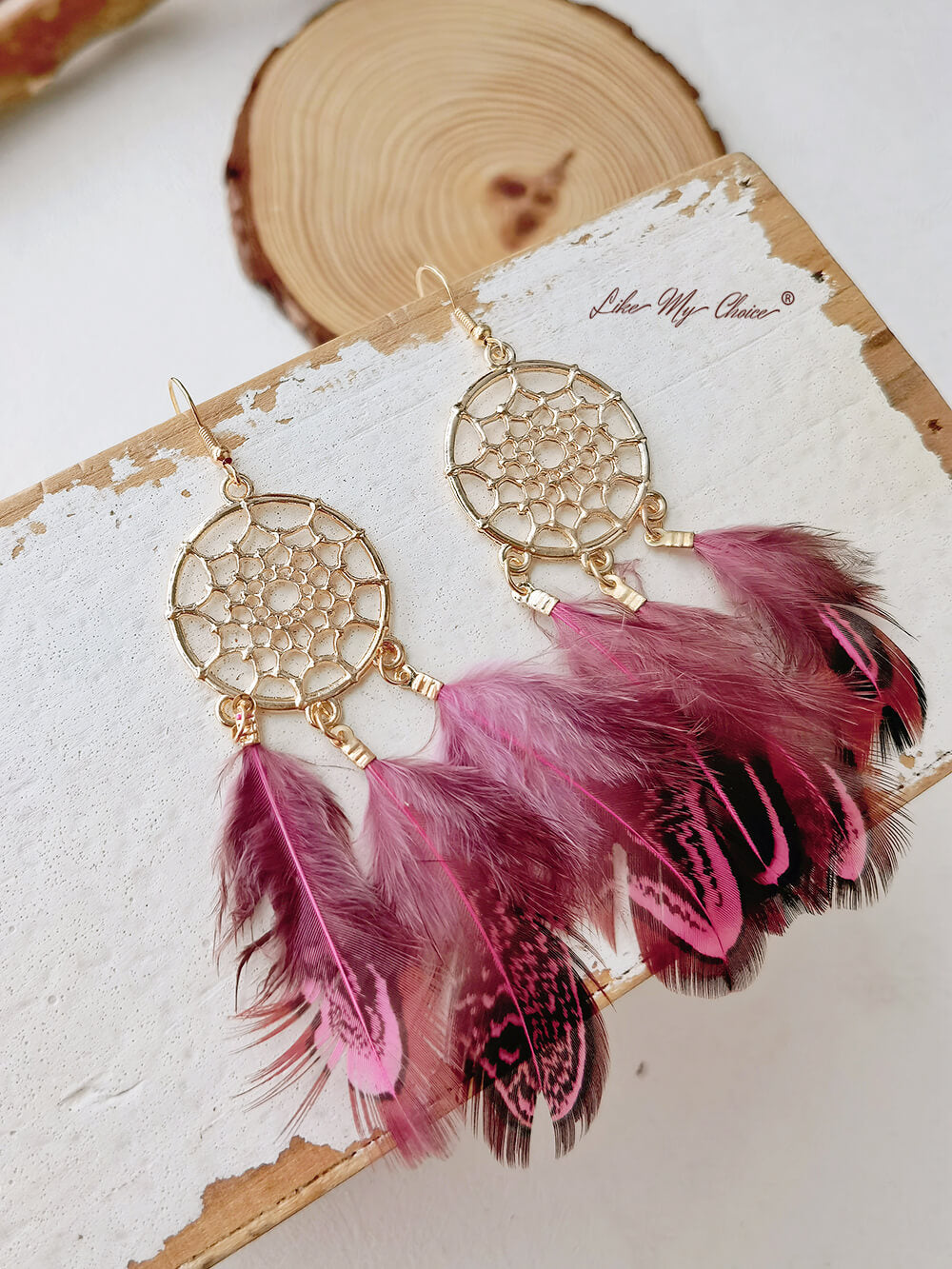 Φτερό Μακρύ Dream Catcher Κομψά Boho Σκουλαρίκια