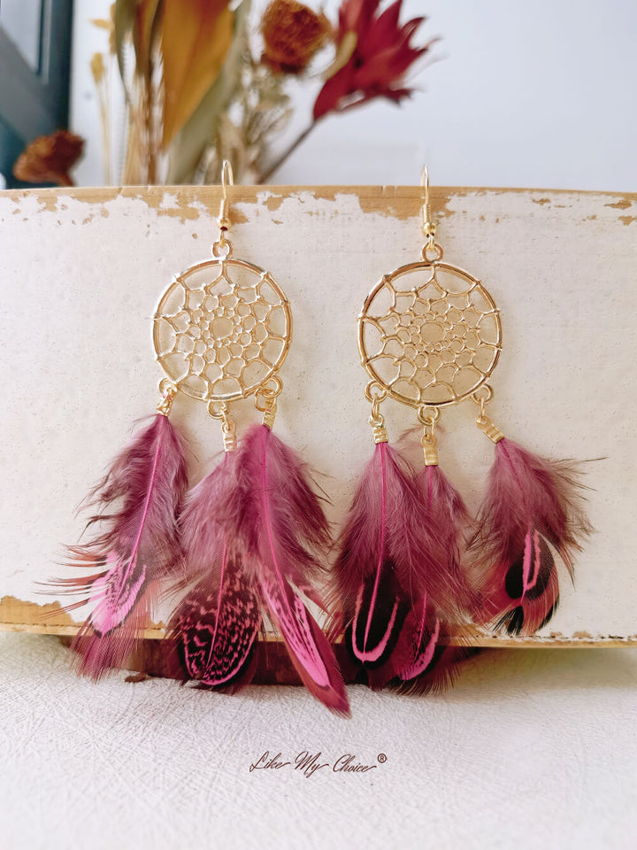 Dlouhé peříčko Dream Catcher Stylové boho náušnice