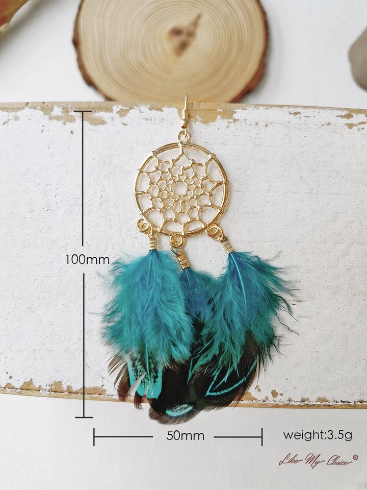 Feather Long Dream Catcher Stylish Boho Earrings