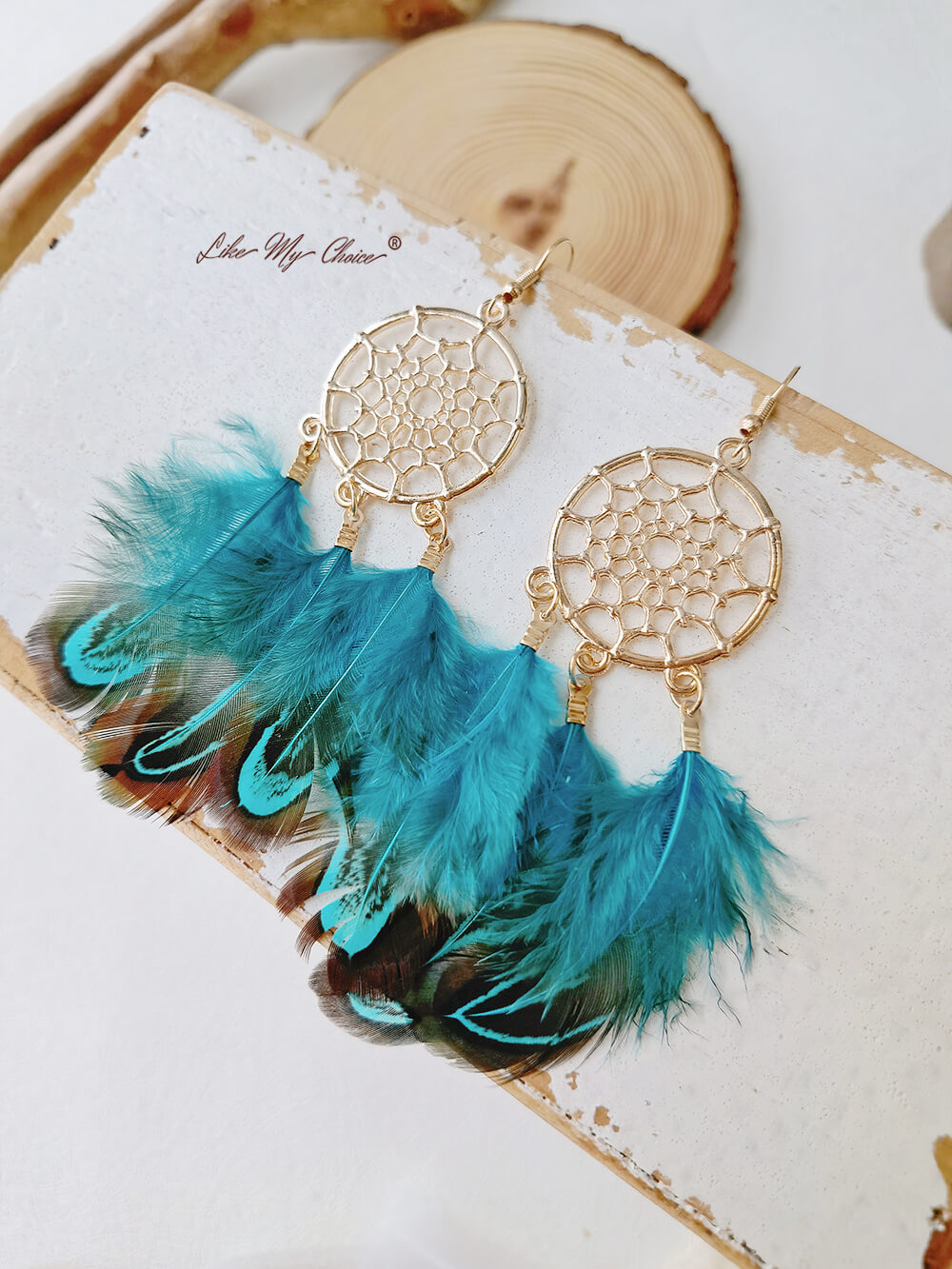 Dlouhé peříčko Dream Catcher Stylové boho náušnice