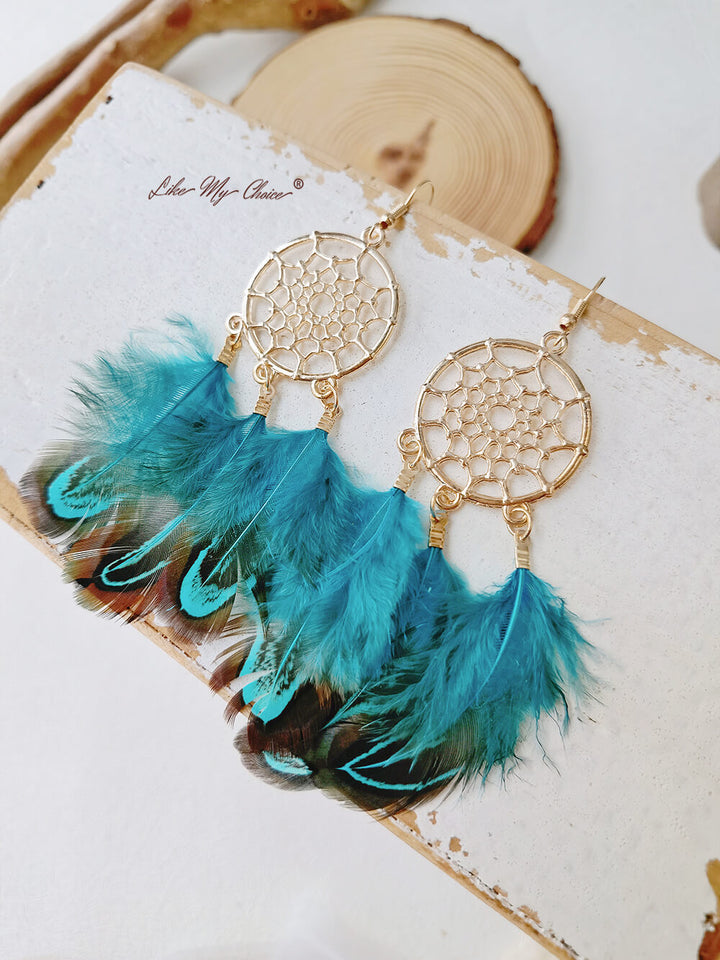 Dlouhé peříčko Dream Catcher Stylové boho náušnice