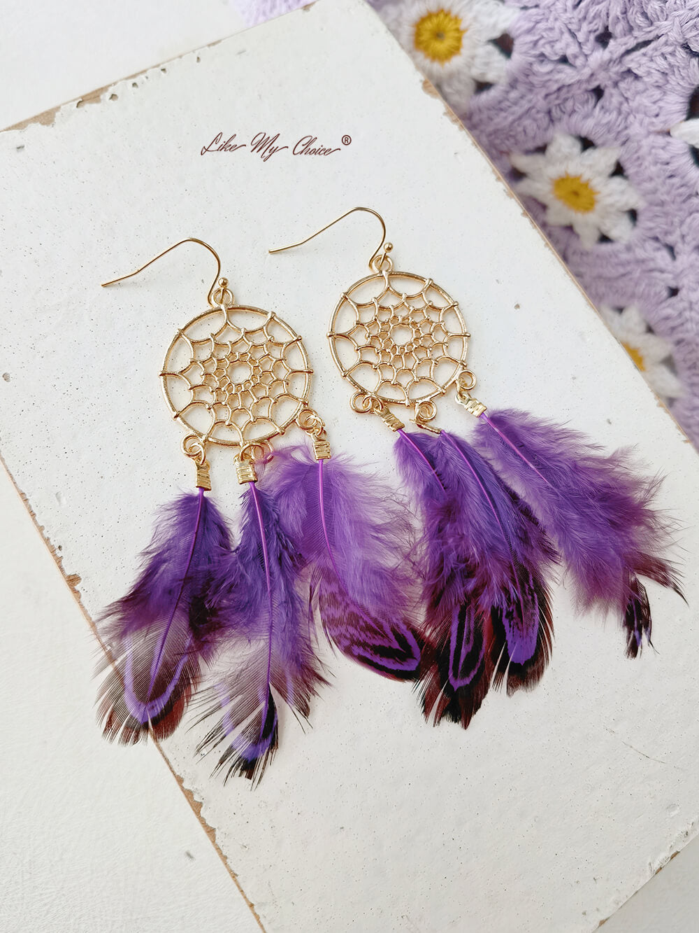 Dlouhé peříčko Dream Catcher Stylové boho náušnice