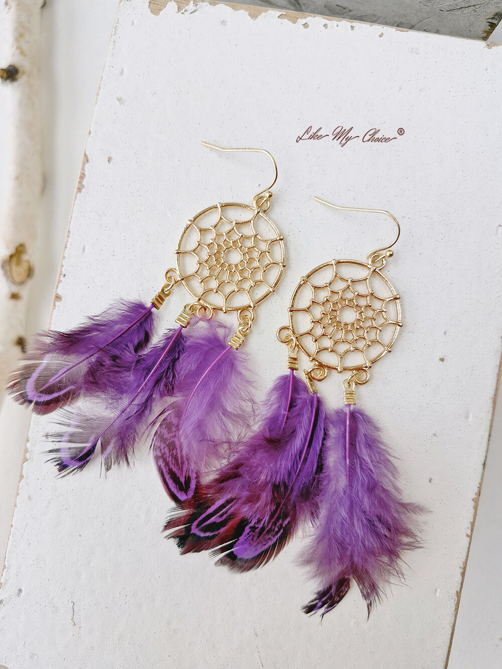 Dlouhé peříčko Dream Catcher Stylové boho náušnice