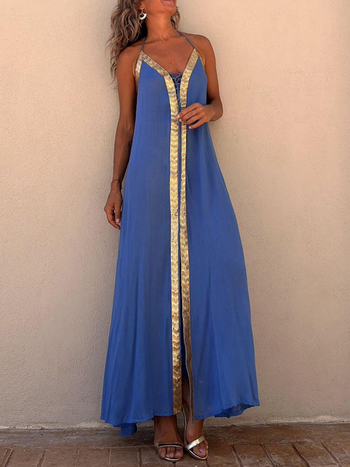 Cuello Halter Casual Resort Maxi Vestido