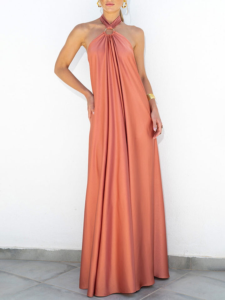 Summer Temperament Satin Halter Swing Gown Dresses