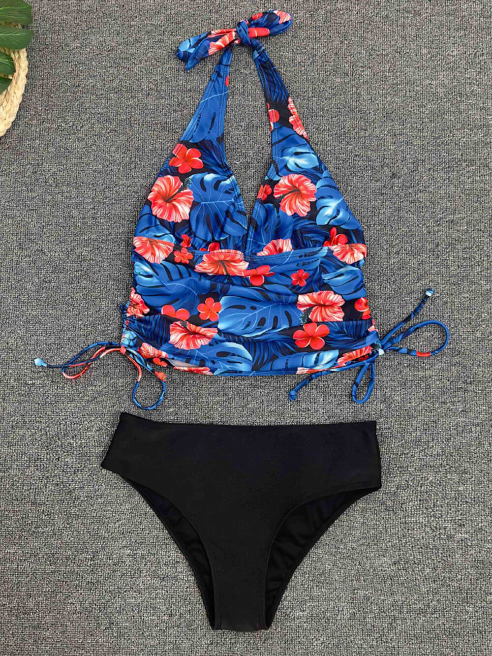 Olkaimellinen painettu Split Crossover Bikini Bikini